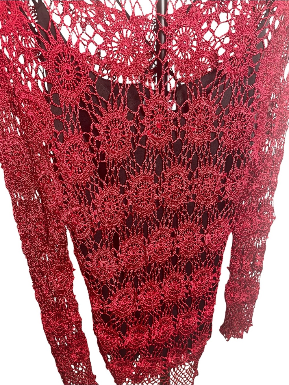 Joseph A. Red Crochet Open Knit Pullover Sweater in Medium Boho Y2K